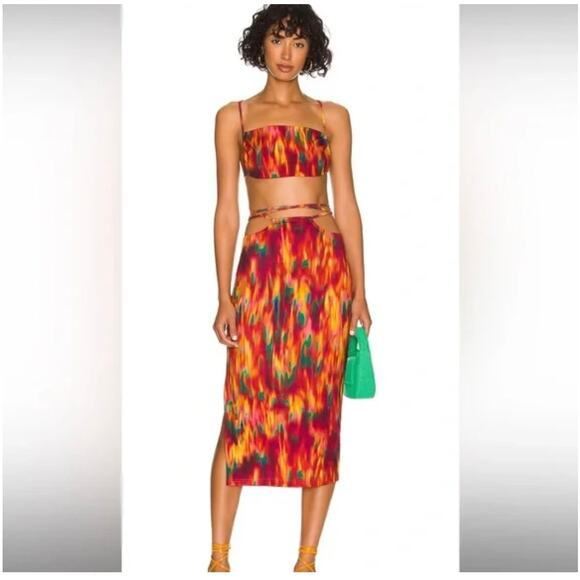 WeWoreWhat Dresses & Skirts - Weworewhat Ruched Bandeau top cut out midi skirt spicy Orange Revolve Small New